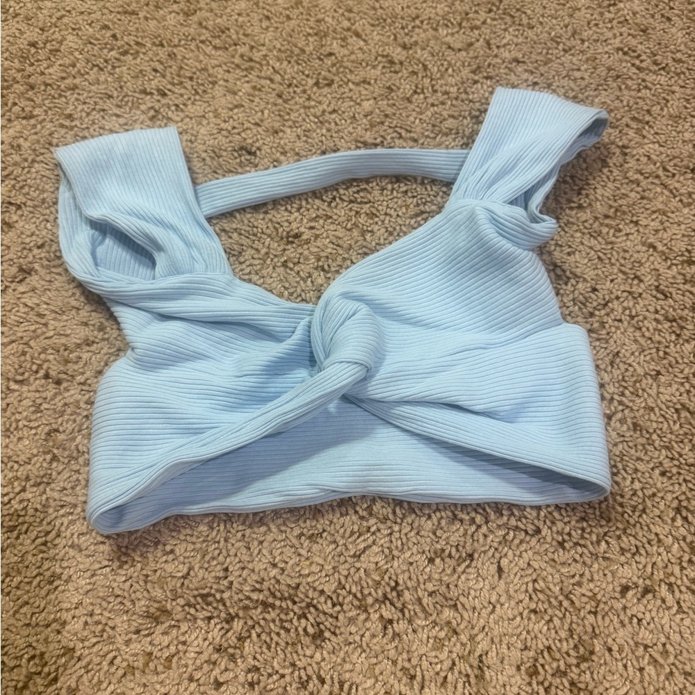 SHEIN Sky Blue Twist Front Tank Top